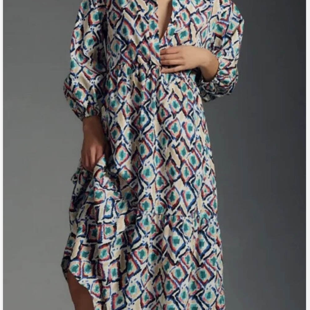 NWT Anthropologie Maeve The Bettina Cotton Tiered Shirt Dress